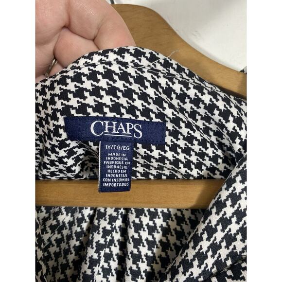 Chaps Ralph Lauren Top Size 1X Houndstooth Blouse Button Up Satin-y Old Money - Picture 7 of 11